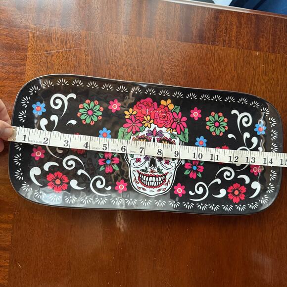 Día de los Muertos Sugar Skull on Black Melamine Tray ~14”x7” - Picture 3 of 4